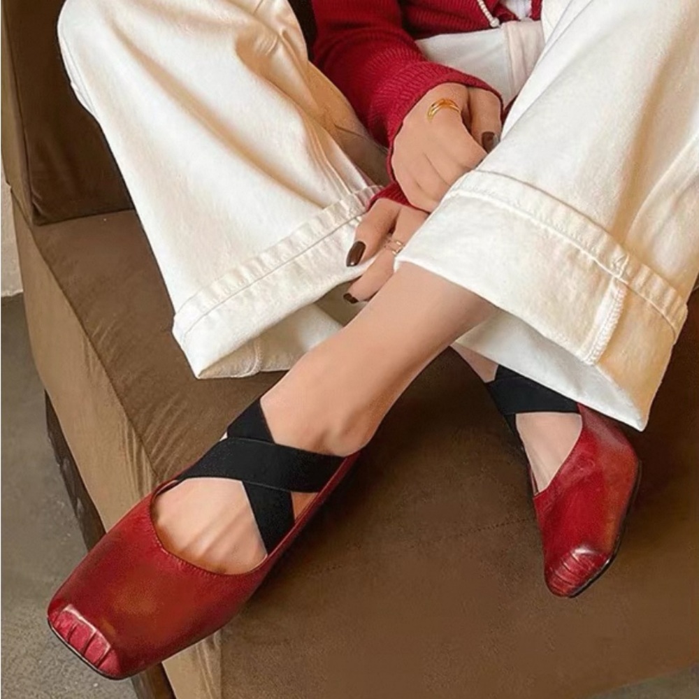 cross-strap ballerina washed horse leather